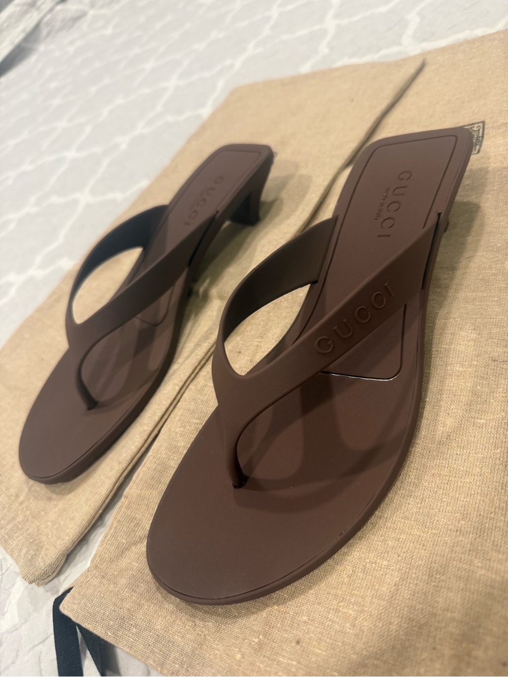 Gucci Brown Heeled Thong Mules - Picture 6 of 10